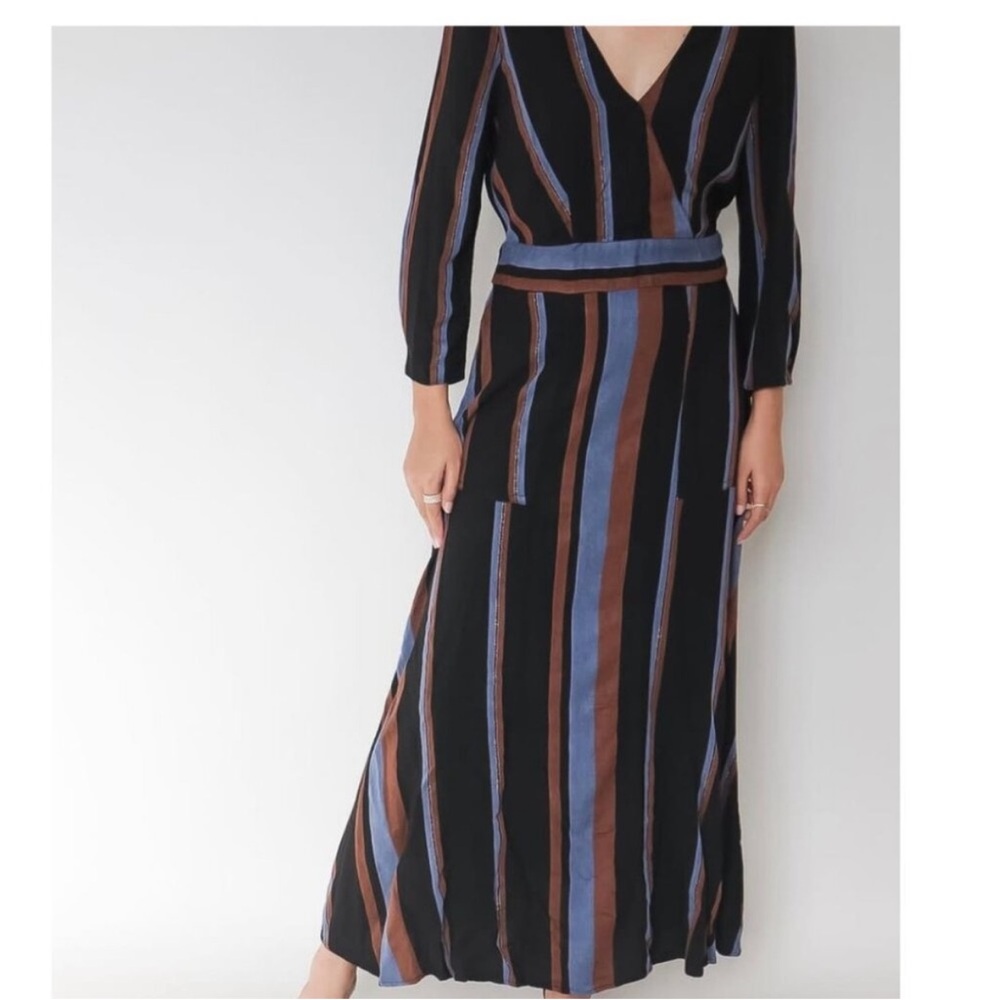 ZARA BLUE AND BROWN STRIPED BLACK MAXI DRESS